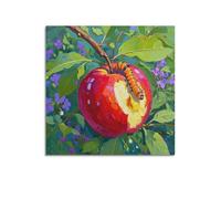 CMHONLY Caterpillar Crawling on Apple with Bite Marks Poster Modern Wall Art Canvas Aesthetic Decoration Painting 20x20inch(50x50cm) Unframe-style
