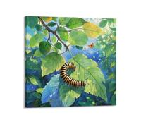 CMHONLY Caterpillar Curving on Leaf with Butterfly in The Distance Poster Modern Wall Art Canvas Aesthetic Decoration Painting 16x16inch(40x40cm) Frame-style