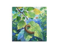CMHONLY Caterpillar Curving on Leaf with Butterfly in The Distance Poster Modern Wall Art Canvas Aesthetic Decoration Painting 24x24inch(60x60cm) Unframe-style