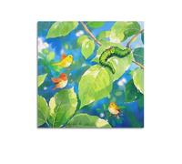 CMHONLY Caterpillar on Leaf with Small Birds Poster Modern Wall Art Canvas Aesthetic Decoration Painting 12x12inch(30x30cm) Unframe-style