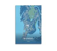 CMHONLY City Poster Mumbai Fresh - Blue Map Poster Modern Wall Art Canvas Aesthetic Decoration Painting 08x12inch(20x30cm) Unframe-style