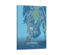 CMHONLY City Poster Mumbai Fresh - Blue Map Poster Modern Wall Art Canvas Aesthetic Decoration Painting 16x24inch(40x60cm) Frame-style