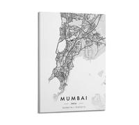 CMHONLY City Poster Mumbai Minimalist - Black Map Poster Modern Wall Art Canvas Aesthetic Decoration Painting 20x30inch(50x75cm) Frame-style