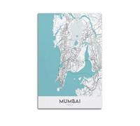 CMHONLY City Poster Mumbai Minimalist - Teal Map Poster Modern Wall Art Canvas Aesthetic Decoration Painting 12x18inch(30x45cm) Unframe-style