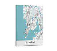 CMHONLY City Poster Mumbai Minimalist - Teal Map Poster Modern Wall Art Canvas Aesthetic Decoration Painting 08x12inch(20x30cm) Frame-style