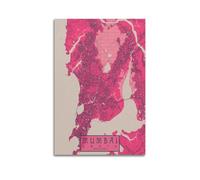 CMHONLY City Poster Mumbai Retro - Pink Map Poster Modern Wall Art Canvas Aesthetic Decoration Painting 12x18inch(30x45cm) Unframe-style