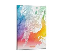 CMHONLY City Poster Mumbai Watercolor - Rainbow Map Poster Modern Wall Art Canvas Aesthetic Decoration Painting 24x36inch(60x90cm) Frame-style
