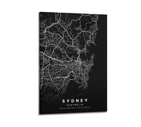 CMHONLY City Poster Sydney Dark - White Map Poster Modern Wall Art Canvas Aesthetic Decoration Painting 24x36inch(60x90cm) Frame-style