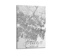 CMHONLY City Poster Sydney Retro - Gray Map Poster Modern Wall Art Canvas Aesthetic Decoration Painting 24x36inch(60x90cm) Frame-style
