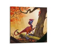 CMHONLY Dinosaur Chasing in Forest Dinosaur Poster Modern Wall Art Canvas Aesthetic Decoration Painting 12x12inch(30x30cm) Frame-style