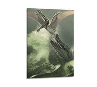 CMHONLY Dinosaurs Flying Pterosaur Being Attacked by Underwater Reptile Poster Modern Wall Art Canvas Aesthetic Decoration Painting 20x30inch(50x75cm) Frame-style