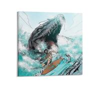 CMHONLY Dinosaurs Giant Sea Creature Emerging from Waves Poster Modern Wall Art Canvas Aesthetic Decoration Painting 16x16inch(40x40cm) Frame-style