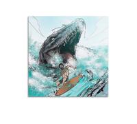 CMHONLY Dinosaurs Giant Sea Creature Emerging from Waves Poster Modern Wall Art Canvas Aesthetic Decoration Painting 24x24inch(60x60cm) Unframe-style