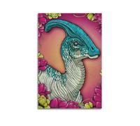 CMHONLY Dinosaurs Lambeosaurus Head Surrounded by Flowers Poster Modern Wall Art Canvas Aesthetic Decoration Painting 20x30inch(50x75cm) Unframe-style