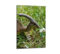 CMHONLY Dinosaurs Lambeosaurus Toy near Clover Poster Modern Wall Art Canvas Aesthetic Decoration Painting 16x24inch(40x60cm) Frame-style