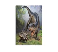 CMHONLY Dinosaurs Large Dinosaur Chasing Small Dinosaur in Forest Poster Modern Wall Art Canvas Aesthetic Decoration Painting 20x30inch(50x75cm) Unframe-style