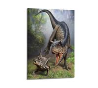CMHONLY Dinosaurs Large Dinosaur Chasing Small Dinosaur in Forest Poster Modern Wall Art Canvas Aesthetic Decoration Painting 08x12inch(20x30cm) Frame-style