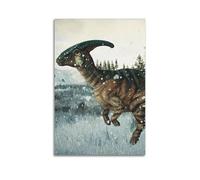 CMHONLY Dinosaurs Leaping Crested Dinosaur in Snowy Field Poster Modern Wall Art Canvas Aesthetic Decoration Painting 20x30inch(50x75cm) Unframe-style