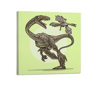 CMHONLY Dinosaurs Long Necked Dinosaur Chasing Bird Poster Modern Wall Art Canvas Aesthetic Decoration Painting 24x24inch(60x60cm) Frame-style