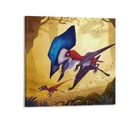 CMHONLY Dinosaurs Pterosaur Chasing Small Dinosaur Poster Modern Wall Art Canvas Aesthetic Decoration Painting 20x20inch(50x50cm) Frame-style