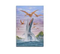 CMHONLY Dinosaurs Sea Creature Leaping to Catch Pterosaurs Poster Modern Wall Art Canvas Aesthetic Decoration Painting 08x12inch(20x30cm) Unframe-style