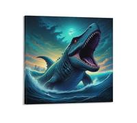 CMHONLY Dinosaurs Sea Emerging Dinosaur Poster Modern Wall Art Canvas Aesthetic Decoration Painting 12x12inch(30x30cm) Frame-style