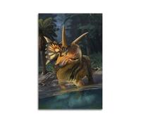 CMHONLY Dinosaurs Walking Chasmosaurus in Water Poster Modern Wall Art Canvas Aesthetic Decoration Painting 20x30inch(50x75cm) Unframe-style