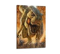 CMHONLY Dinosaurs Walking Large Tyrannosaurus Chasing Small Dinosaurs Poster Modern Wall Art Canvas Aesthetic Decoration Painting 24x36inch(60x90cm) Frame-style