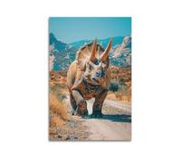 CMHONLY Dinosaurs Walking Triceratops on Path Poster Modern Wall Art Canvas Aesthetic Decoration Painting 20x30inch(50x75cm) Unframe-style