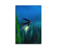 CMHONLY Firefly Perching on Grass Leaf And Shining Poster Modern Wall Art Canvas Aesthetic Decoration Painting 20x30inch(50x75cm) Unframe-style