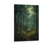 CMHONLY Firefly Swarm Flying in Forest Poster Modern Wall Art Canvas Aesthetic Decoration Painting 12x18inch(30x45cm) Frame-style
