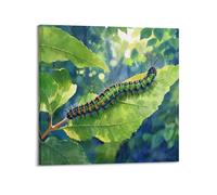 CMHONLY Hairy And Thorny Caterpillar Crawling on Leaf Poster Modern Wall Art Canvas Aesthetic Decoration Painting 28x28inch(70x70cm) Frame-style