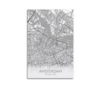 CMHONLY Landmark Poster Amsterdam Black - White Detailed Map Poster Modern Wall Art Canvas Aesthetic Decoration Painting 20x30inch(50x75cm) Unframe-style