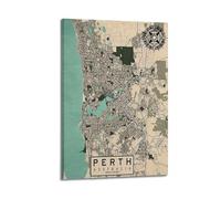 CMHONLY Landmark Poster Perth Vintage - Compass Map Poster Modern Wall Art Canvas Aesthetic Decoration Painting 24x36inch(60x90cm) Frame-style