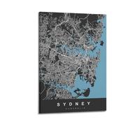 CMHONLY Landmark Poster Sydney Blue - Black Map Poster Modern Wall Art Canvas Aesthetic Decoration Painting 12x18inch(30x45cm) Frame-style
