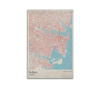 CMHONLY Landmark Poster Sydney Retro - Red Map Poster Modern Wall Art Canvas Aesthetic Decoration Painting 08x12inch(20x30cm) Unframe-style