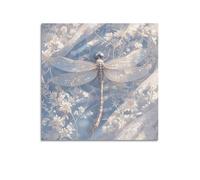 CMHONLY Silver Gray Dragonfly Among White Flowers Poster Modern Wall Art Canvas Aesthetic Decoration Painting 20x20inch(50x50cm) Unframe-style