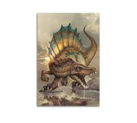 CMHONLY Spinosaurus Animal Roaring at The Water's Edge Poster Modern Wall Art Canvas Aesthetic Decoration Painting 16x24inch(40x60cm) Unframe-style