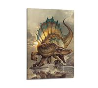 CMHONLY Spinosaurus Animal Roaring at The Water's Edge Poster Modern Wall Art Canvas Aesthetic Decoration Painting 12x18inch(30x45cm) Frame-style