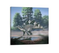 CMHONLY Stegosaurus Animal Walking on The Water's Edge Poster Modern Wall Art Canvas Aesthetic Decoration Painting 16x16inch(40x40cm) Frame-style