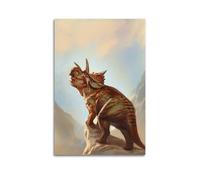 CMHONLY The Dinosaur Triceratops Raised Its Head And Roared Poster Modern Wall Art Canvas Aesthetic Decoration Painting 08x12inch(20x30cm) Unframe-style