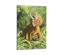 CMHONLY Triceratops in The Dinosaur Grass Poster Modern Wall Art Canvas Aesthetic Decoration Painting 16x24inch(40x60cm) Frame-style