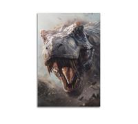CMHONLY Tyrannosaurus Animal Bowing Head And Roaring in The Rain Poster Modern Wall Art Canvas Aesthetic Decoration Painting 12x18inch(30x45cm) Unframe-style