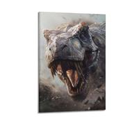 CMHONLY Tyrannosaurus Animal Bowing Head And Roaring in The Rain Poster Modern Wall Art Canvas Aesthetic Decoration Painting 16x24inch(40x60cm) Frame-style