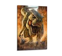 CMHONLY Tyrannosaurus Animal Chasing Small Dinosaurs in Wilderness Poster Modern Wall Art Canvas Aesthetic Decoration Painting 08x12inch(20x30cm) Frame-style