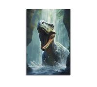 CMHONLY Tyrannosaurus Animal Raising Head And Roaring in Waterfall Poster Modern Wall Art Canvas Aesthetic Decoration Painting 16x24inch(40x60cm) Unframe-style