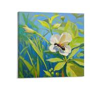 CMHONLY Winged Ant Perching on White Flower Poster Modern Wall Art Canvas Aesthetic Decoration Painting 20x20inch(50x50cm) Frame-style
