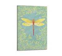 CMHONLY Yellow Dragonfly Surrounded by Leaf Ornaments Poster Modern Wall Art Canvas Aesthetic Decoration Painting 20x30inch(50x75cm) Frame-style