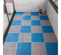 CMHYBS Square Stripe Shower Stall Mats Soft Non Slip 12pcs Interlocking Bath Mats,Extra Large Bathroom Sensory Floor Mat with Hole,Bathtub Pool Secure Mats,gray + Light blue,10 Pack