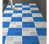 CMHYBS Square Stripe Shower Stall Mats Soft Non Slip 12pcs Interlocking Bath Mats,Extra Large Bathroom Sensory Floor Mat with Hole,Bathtub Pool Secure Mats,White + Dark blue,20 Pack